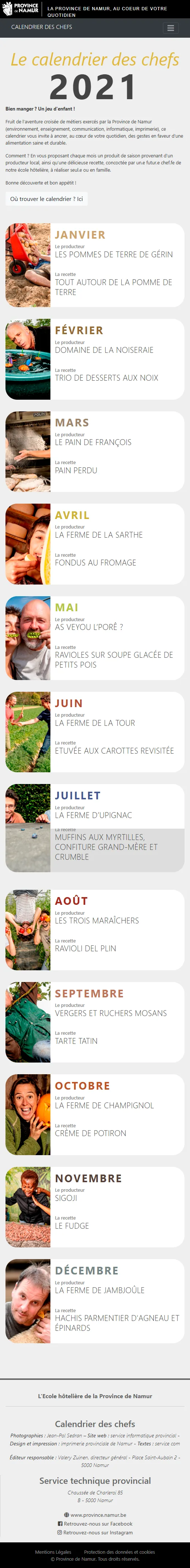 Calendrier des chefs : Accueil