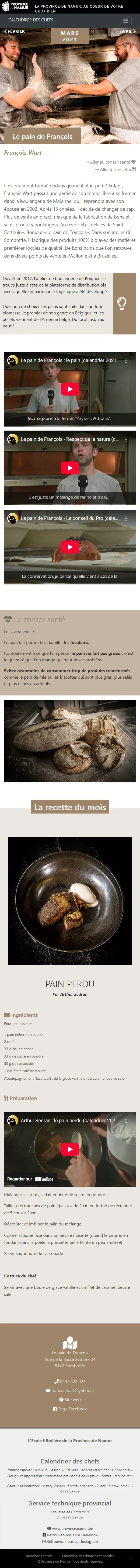 Calendrier des chefs : Page du mois de mars