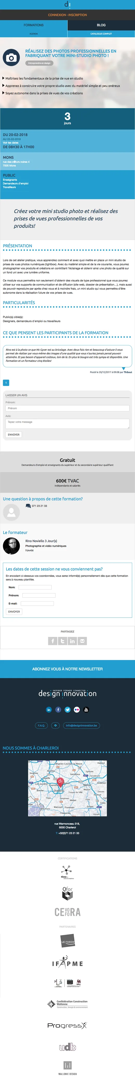 Design Innovation : Fiche d'une formation