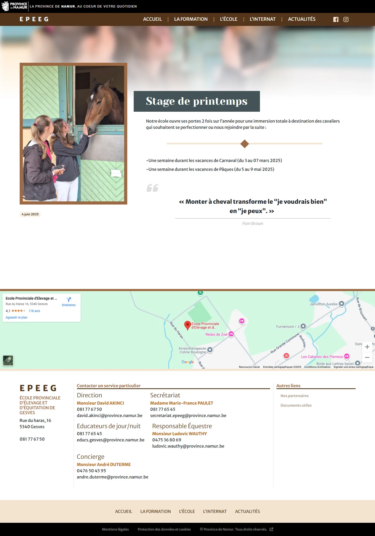 EPEEG : Actualité : stage de printemps