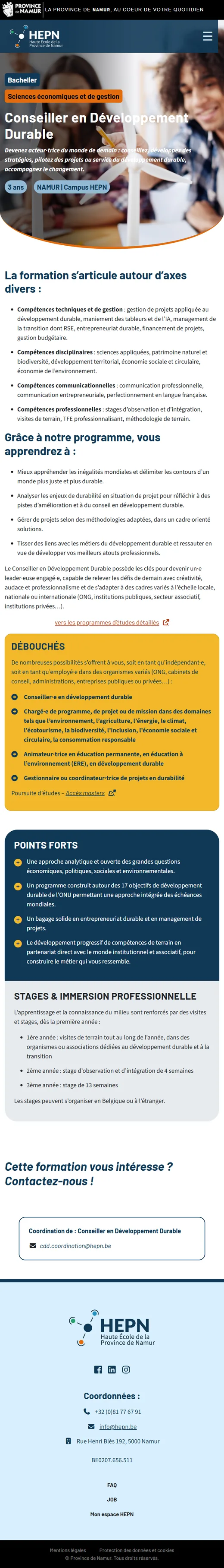 HEPN : Fiche d'une formation