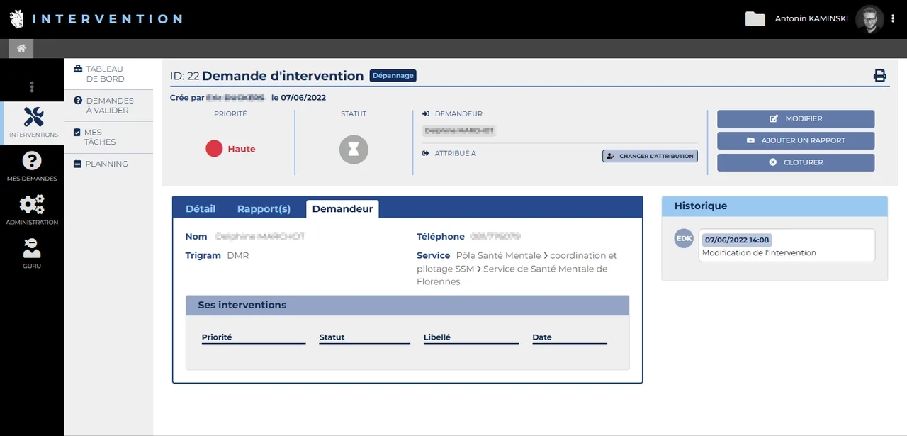 Intervention : Fiche du demandeur