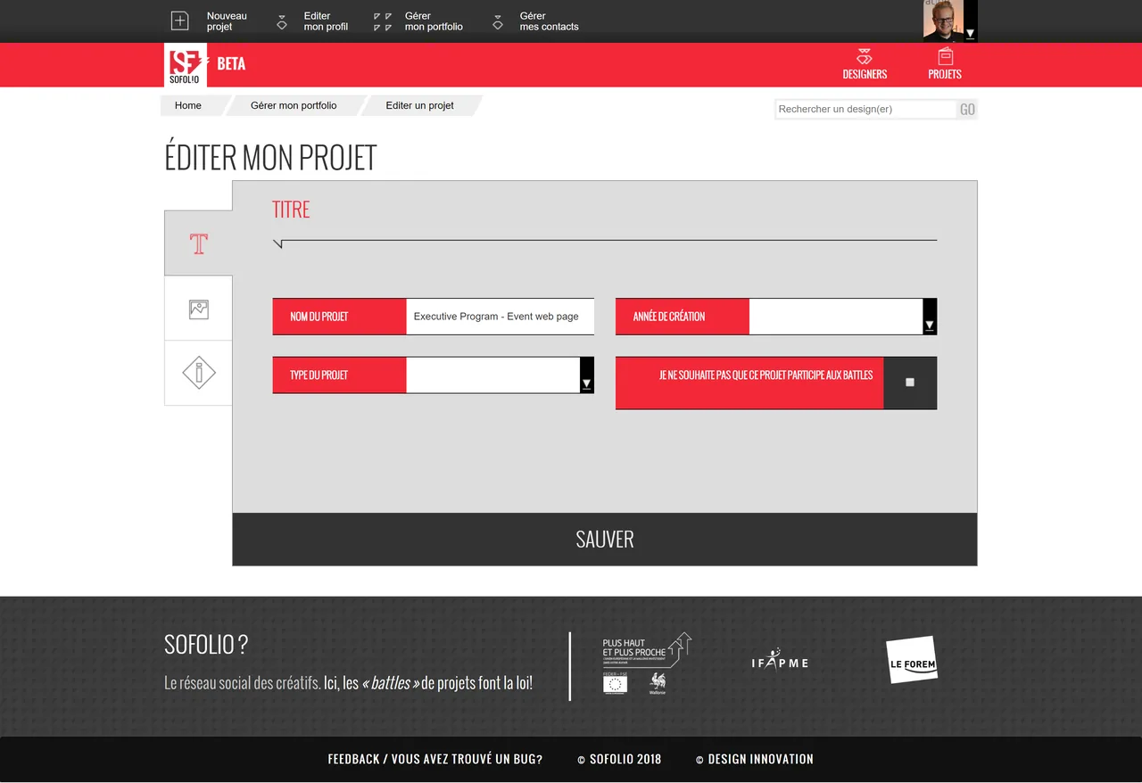 Sofolio : Admin : infos du projet