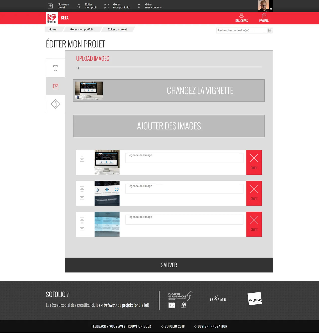 Sofolio : Admin : images du projet